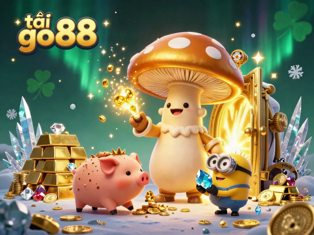 Experience the thrill as you tải go 88, with golden treasures, magical characters, and vibrant energy in this captivating scene.