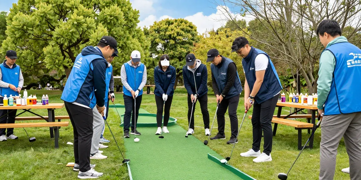 Branded jackets showcased in a team-building event outdoors with drinkware and picnic tables.