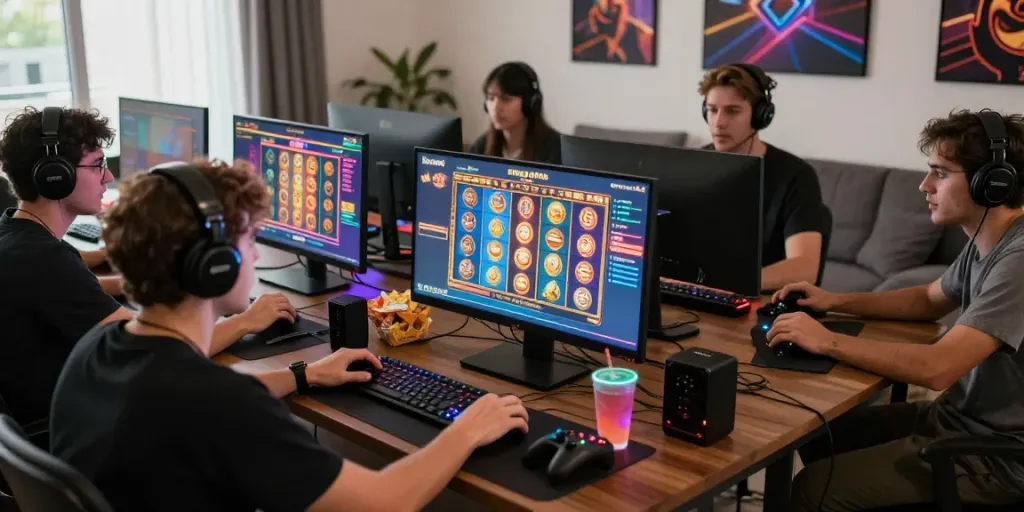 Pengalaman bermain situs slot yang seru dengan teman di ruang tamu modern.