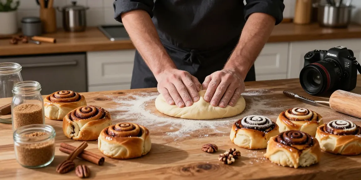 Cinnamon buns Calgary being freshly baked in a cozy kitchen, showcasing a variety of flavors and warm afternoon light.