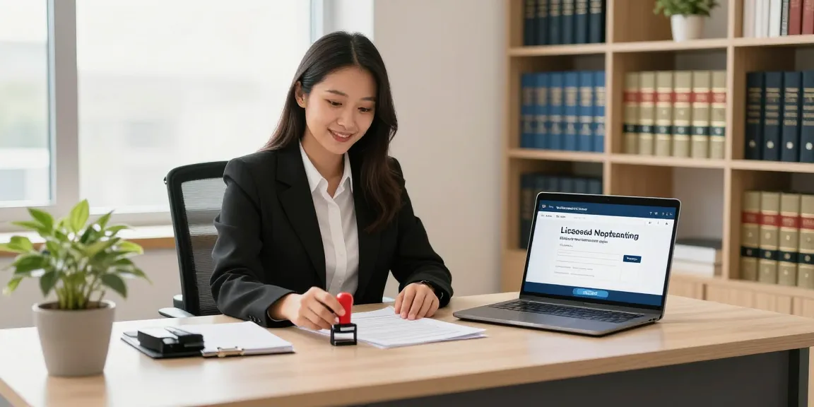 Notary public in Brampton providing professional notarization services in a bright office.