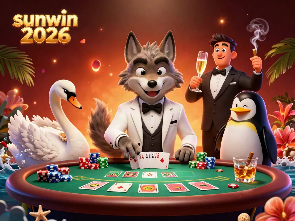 Experience the excitement of sunwin 2026 with animated characters at a vibrant baccarat table, showcasing casino energy.