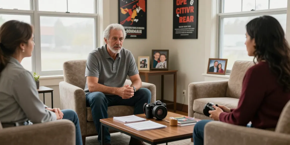 PTSD treatment for veterans in a supportive therapy session with a counselor, highlighting comfort and healing.