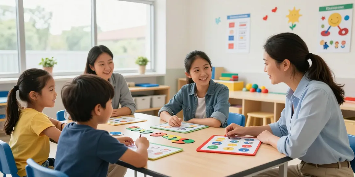 Functional communication training Burlington with a child engaging in therapy supported by a therapist and parents.