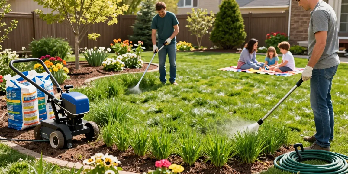 Hydroseeding Ottawa landscape with lush grass sprouts and professional team transforming a backyard.