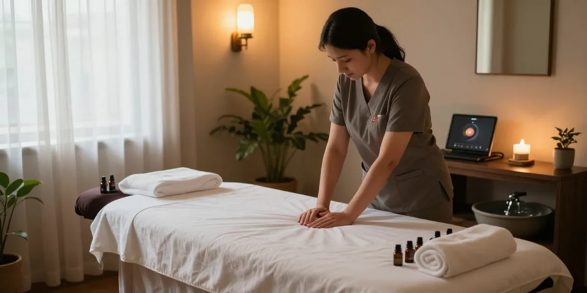 Professional massage therapy room for 'Massage near me Burlington' with soothing ambiance and essential oils