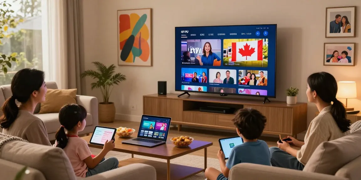 Enjoying IPTV Canada channels together at home with family streaming on a 4K TV.