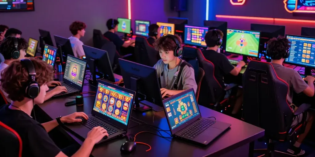 Engaged players at https://choinohu.vip/ enjoying a modern online gaming lounge.