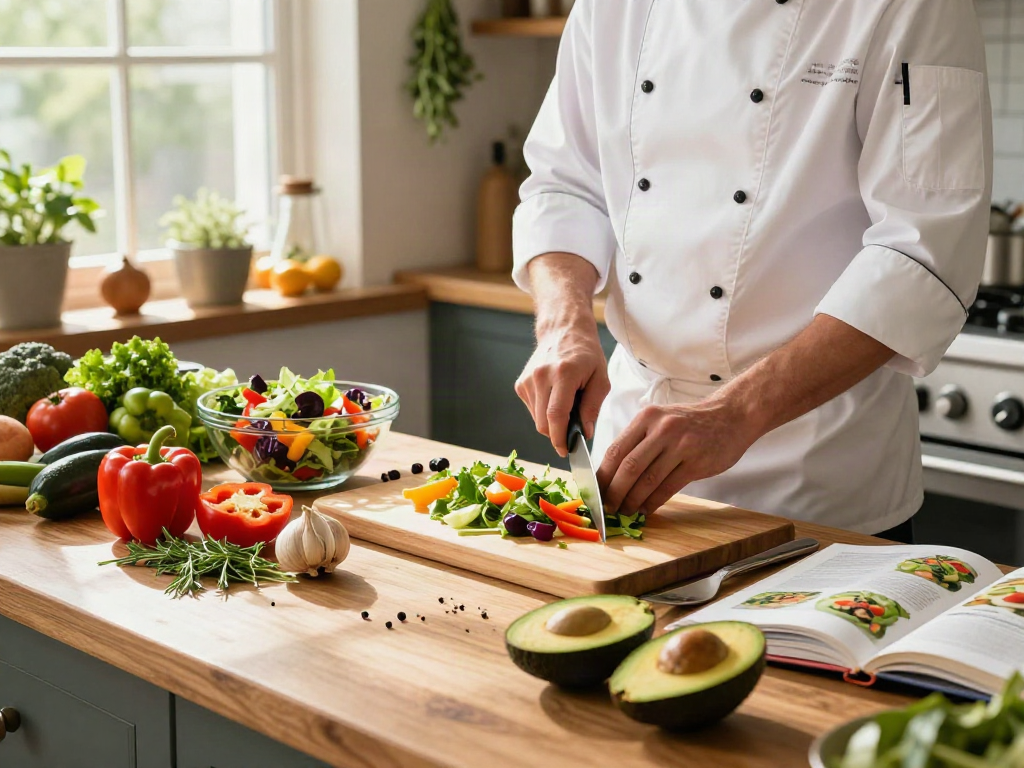 Creating a vibrant salad with fresh ingredients in the erecsure kitchen