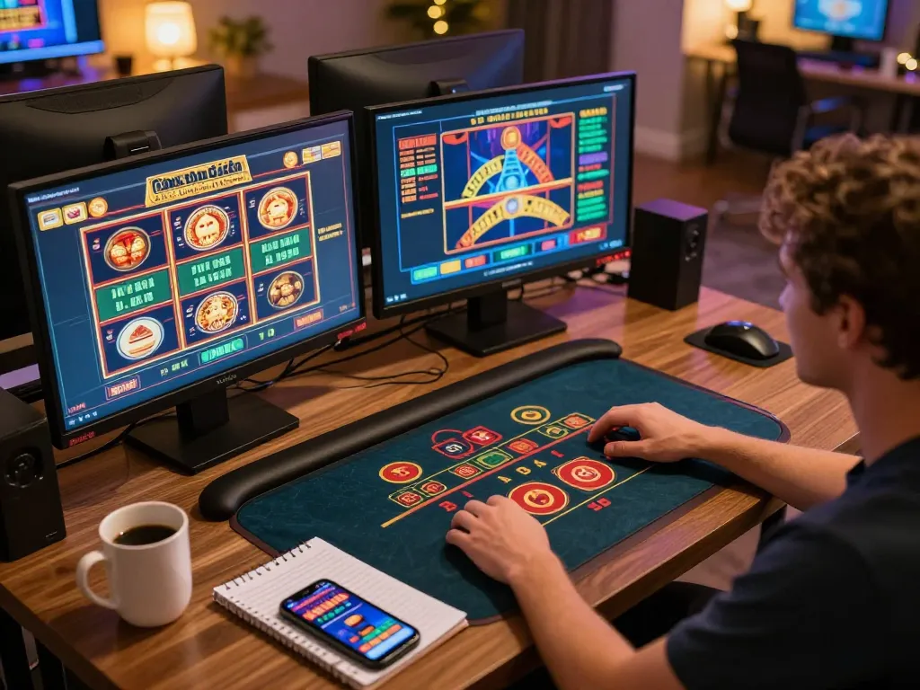Engaging online gaming moment at mmoo88 with multiple games and strategic setup.