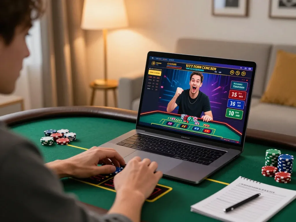 LU88 player enjoying live casino games on laptop in a cozy home setting