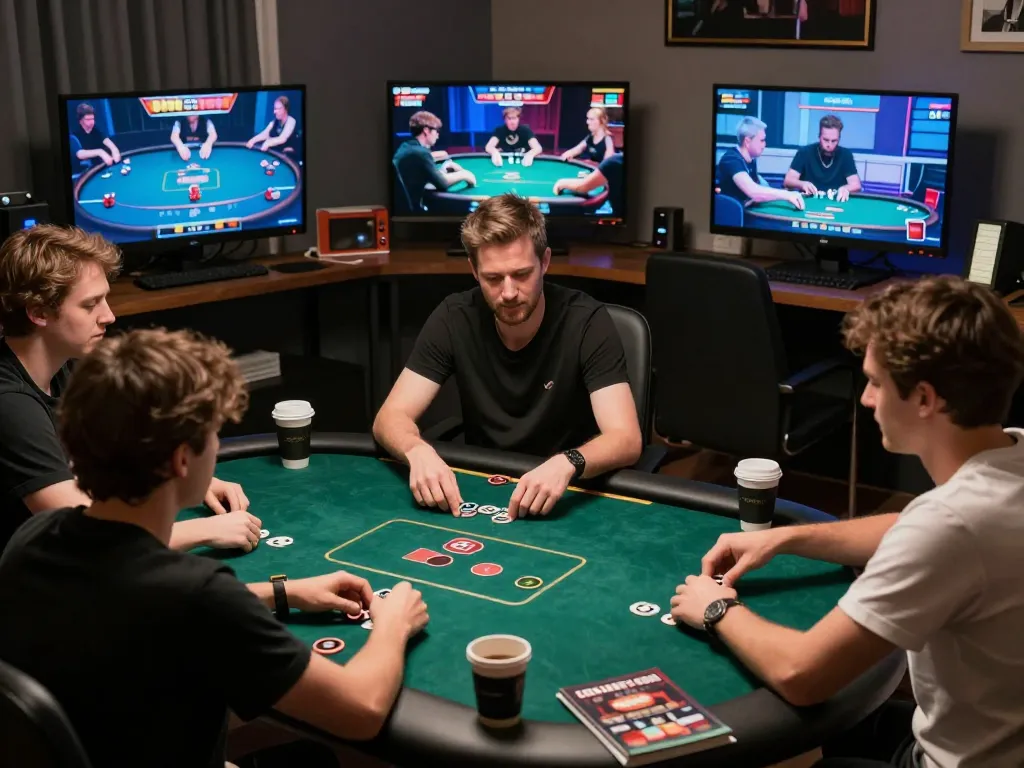 Players strategizing in a dynamic online poker game on trang chủ go8 with immersive gaming setup