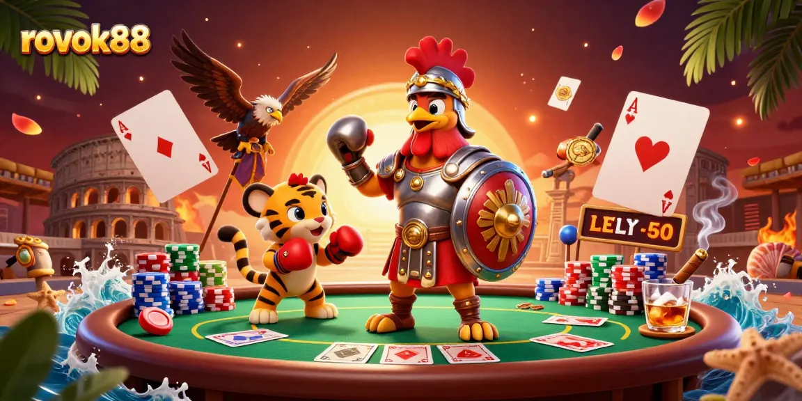 Experience thrilling wins at rokok88 with a dynamic casino scene featuring poker elements.