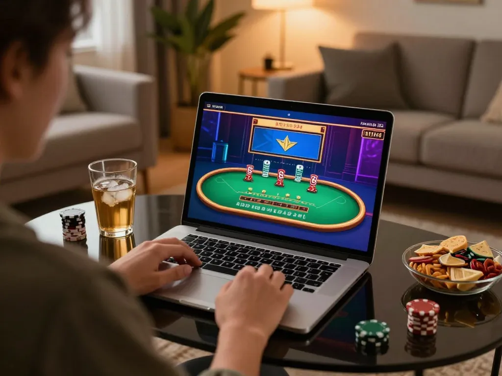Engaging in live dealer blackjack at home, exploring 3BET gaming opportunities with stylish surroundings