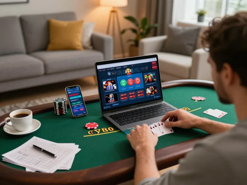 Player engaged in thrilling online casino action with 99ok, showcasing live dealer blackjack on a laptop.