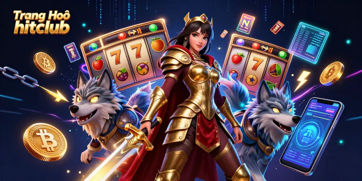 Engage with exciting games on Trang Chủ hitclub featuring vibrant slot symbols and a stunning warrior queen.