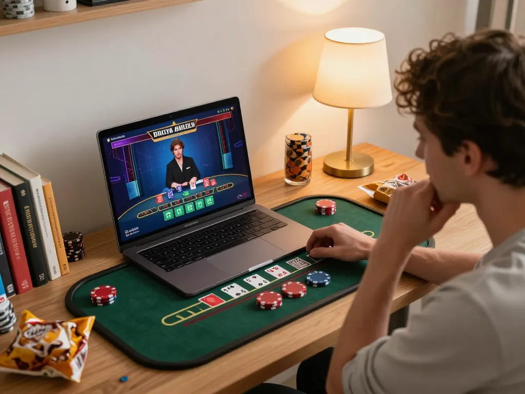 Player engaged in live blackjack at home, showcasing strategic interaction with WestAce.
