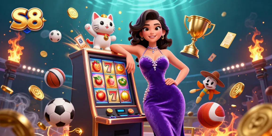 Experience the excitement at S8 with our glamorous jackpot scene featuring dynamic gaming elements and vibrant details.