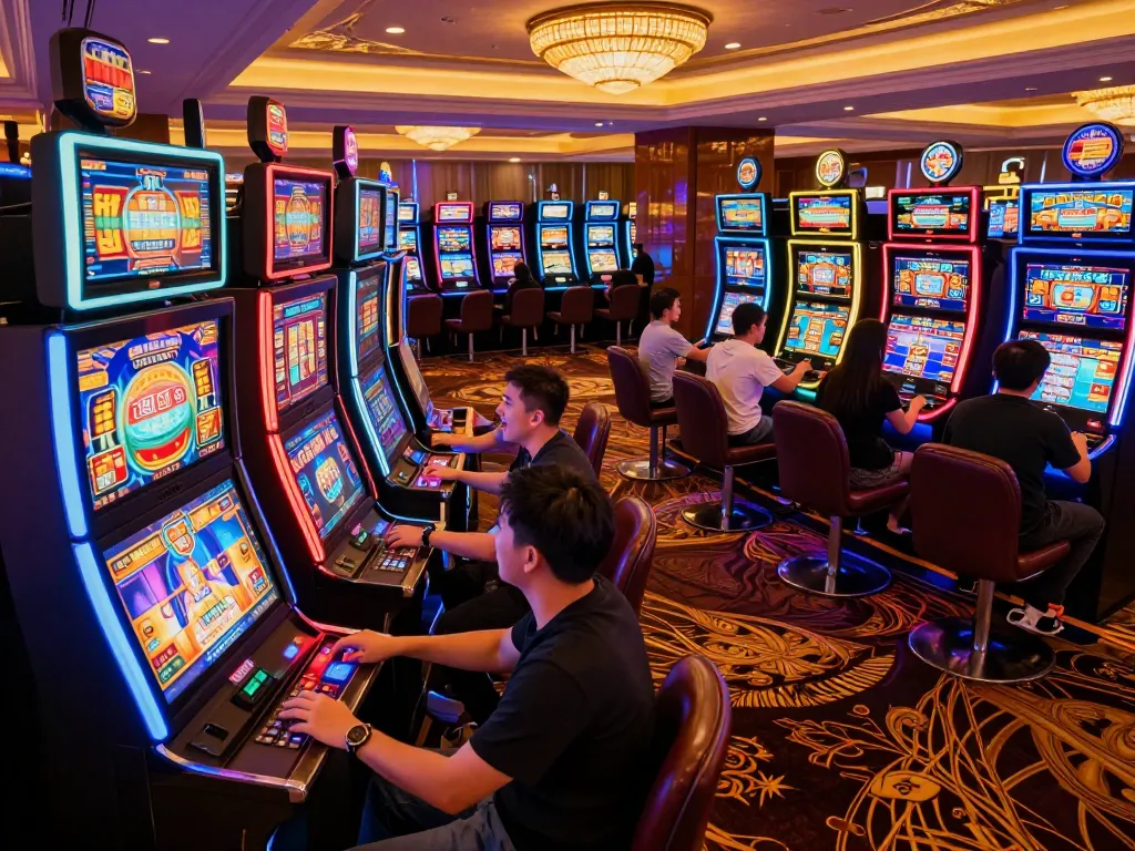 Players enjoying interactive slot machines at bin88 casino, revealing vibrant entertainment and winning opportunities.