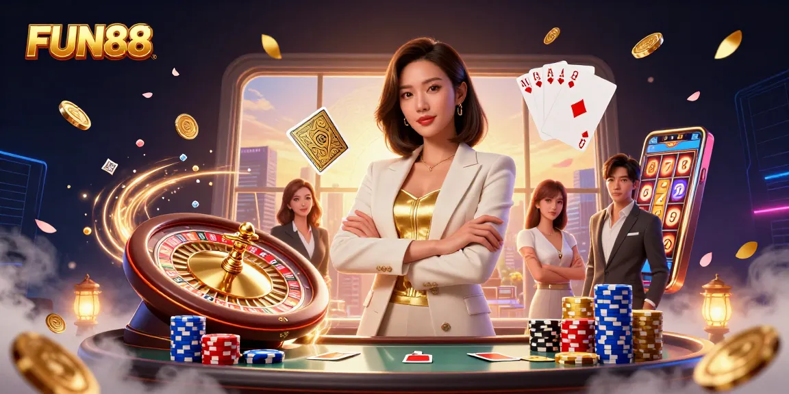 Engage with FUN88's dynamic betting experience featuring elegant casino elements and vibrant gaming action.