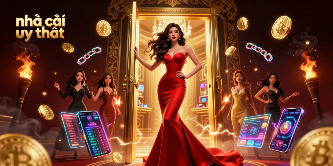 Engage with virtual gameplay at nhà cái uy tín, featuring a stylish Asian woman in a luxury casino doorway.
