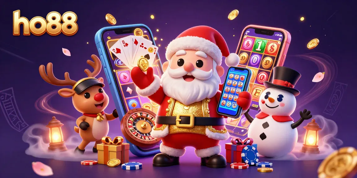 Experience the magic of ho88 with Santa in a vibrant casino scene filled with jackpots.