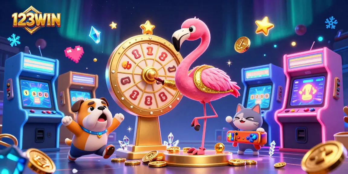 Engage in thrilling gaming excitement with 123WIN as a bulldog contestant celebrates at a vibrant casino.