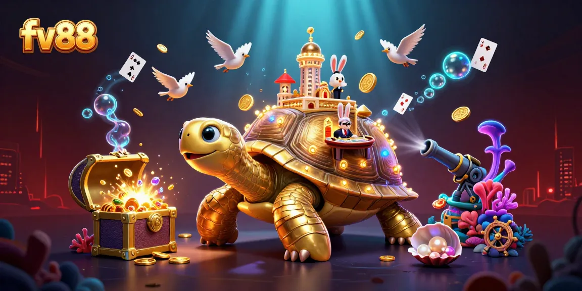 Experience the thrilling games at fv88 with a captivating 3D casino scene rich in detail.