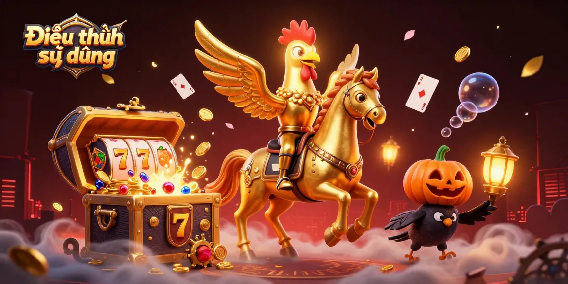 Engage with the thrilling Điều khoản sử dụng scene featuring a golden rooster headless horseman surrounded by casino elements.