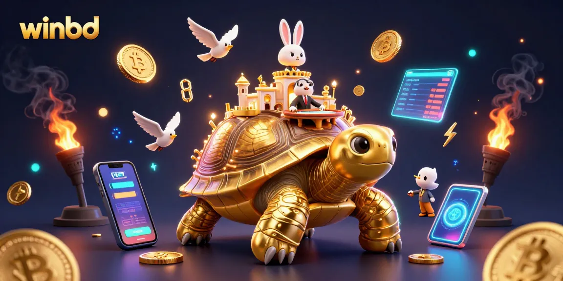 Engage in exciting online gaming with winbd featuring a golden tortoise casino and vibrant 3D coins.