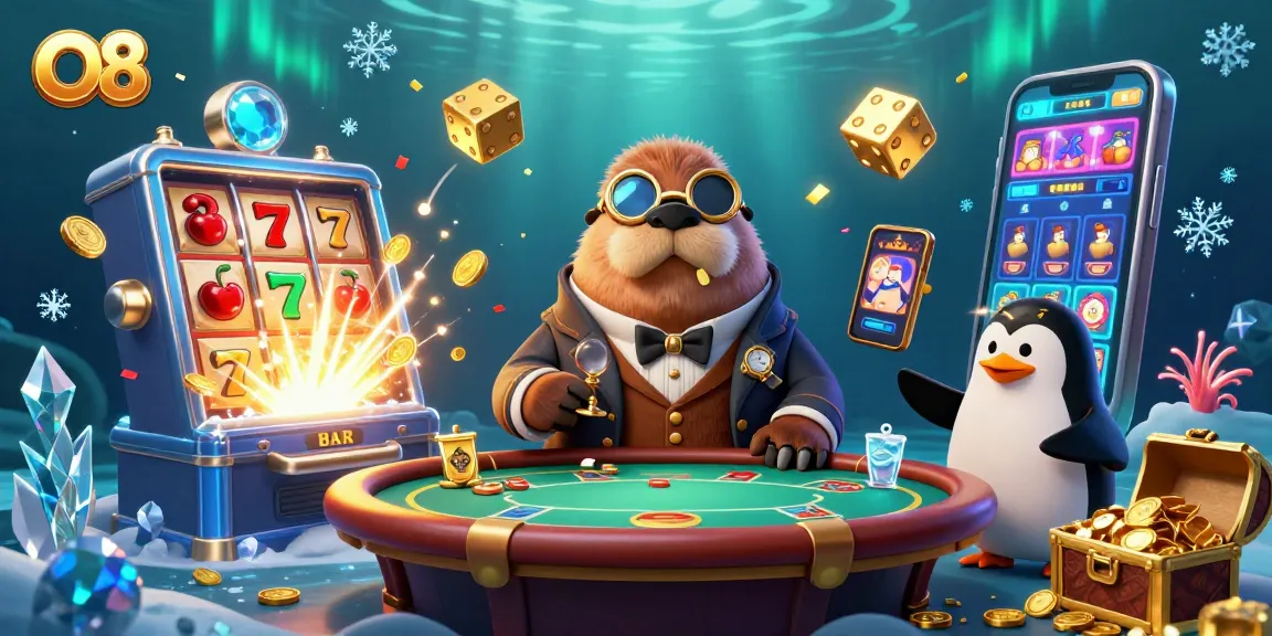 O8 players enjoying underwater poker with unique characters and vibrant casino elements.