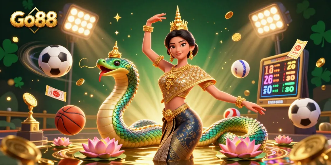 Experience thrilling gaming at Go88 with a vibrant scene featuring casino elements and lively characters.