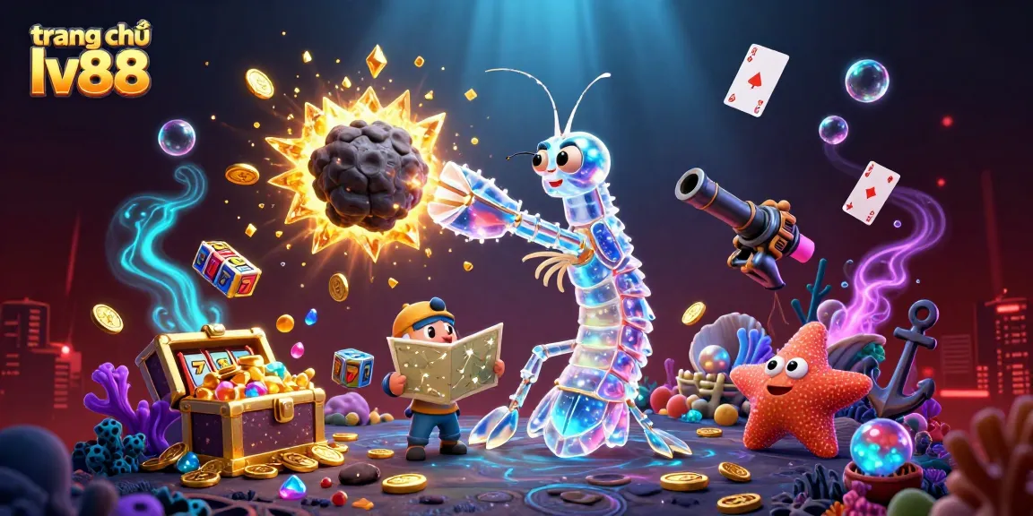 Engage with the vibrant world of trang chủ lv88 where a galactic samurai mantis shrimp battles asteroids amidst treasure and jackpot reels.