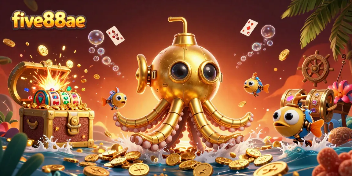 Experience the excitement of five88ae with a vibrant underwater casino scene filled with treasures and games.