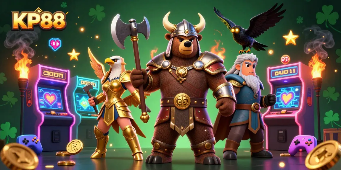Engage with KP88's thrilling gaming experience showcasing vibrant arcade elements and adventurous characters.