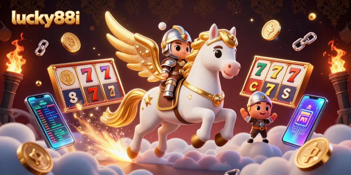 Engage with lucky88i's thrilling gaming experience featuring vibrant slot elements and cryptocurrency symbols.