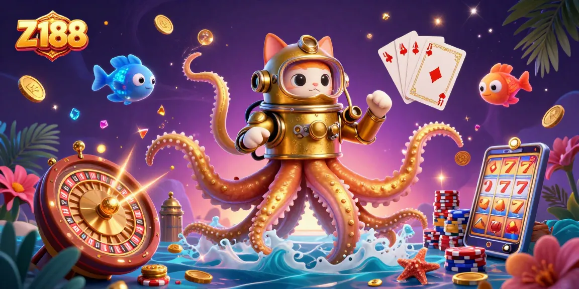 Z188 captivates gamblers with a dynamic scene featuring a kraken, diving cat, and treasures from the casino world.