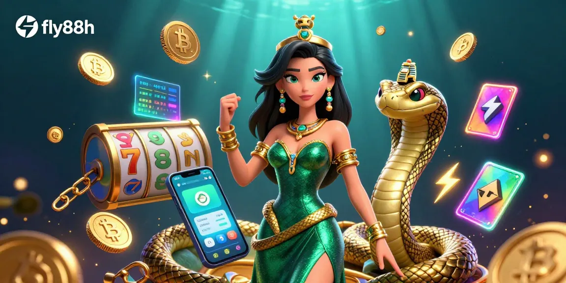 Engage with fly88h in a vibrant casino scene featuring digital currencies and slot games.