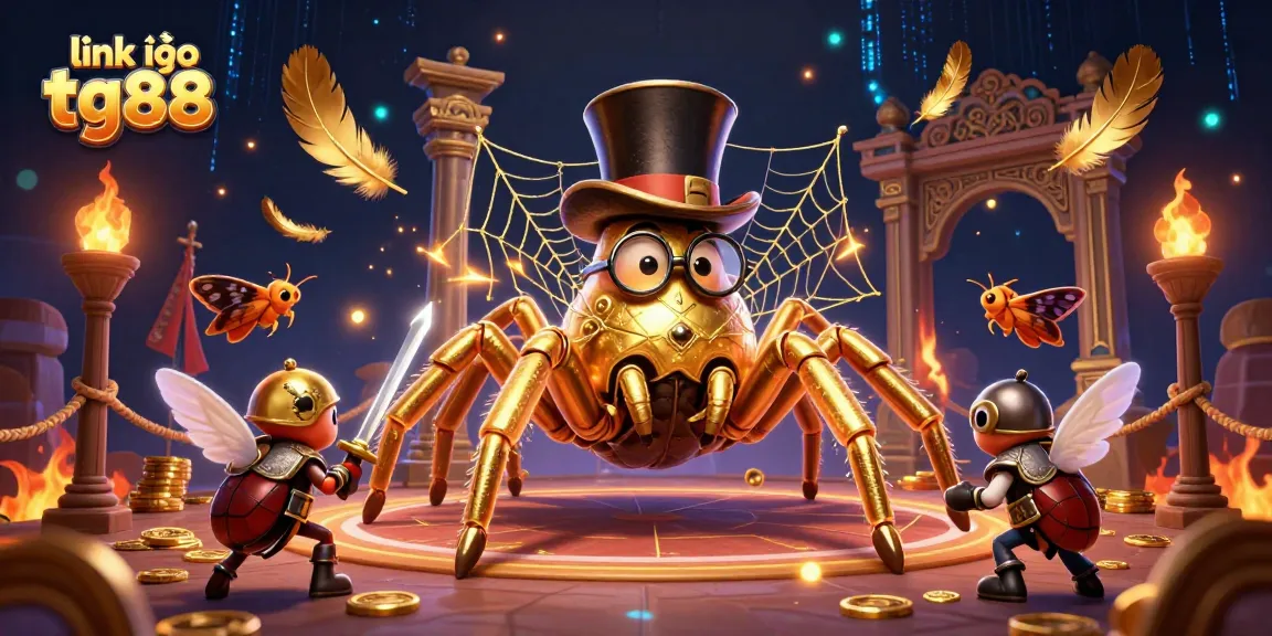 Engage with exciting gameplay at link vào tg88, featuring a brave beetle knight in a golden casino web.