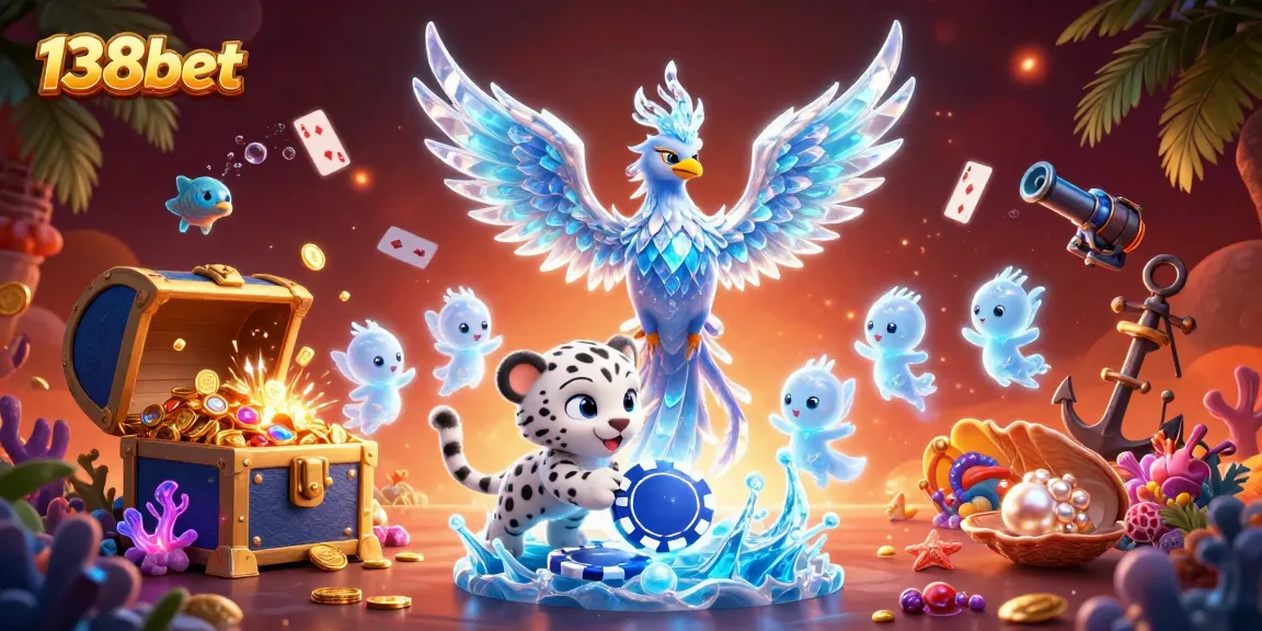 Join the excitement at 138bet with a vibrant illustration of a magical phoenix and playful creatures in a casino setting.