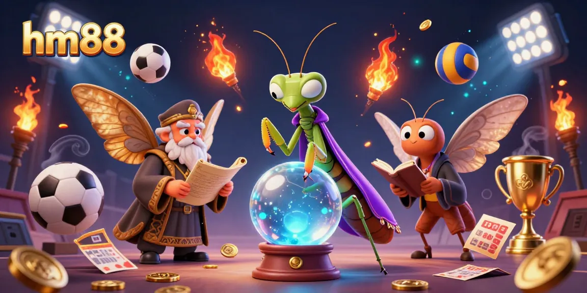 Place bets on hm88 with dynamic sports elements, crystal ball, and fortune teller.