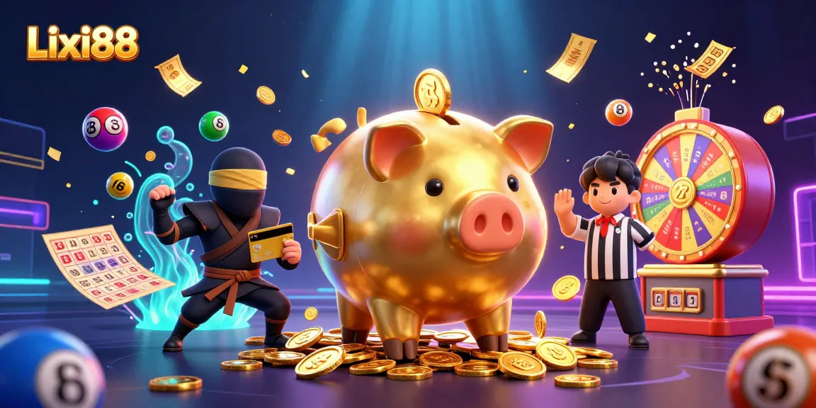 Lixi88 features a dynamic gaming scene with vivid lottery elements, showcasing an exhilarating atmosphere of online betting.