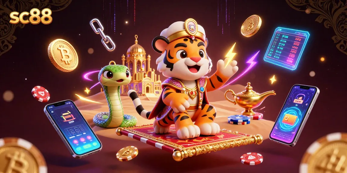 Engage with sc88's thrilling casino experience through vibrant gaming elements in an enchanting illustration.