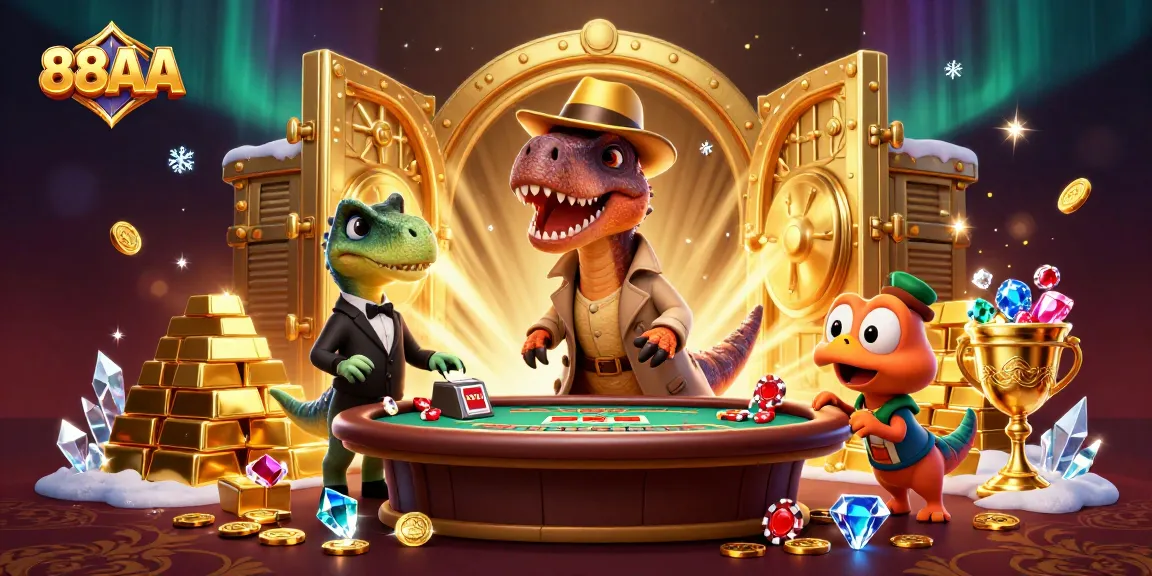 88AA velociraptor card counter winning big at a blackjack table with treasure vault.