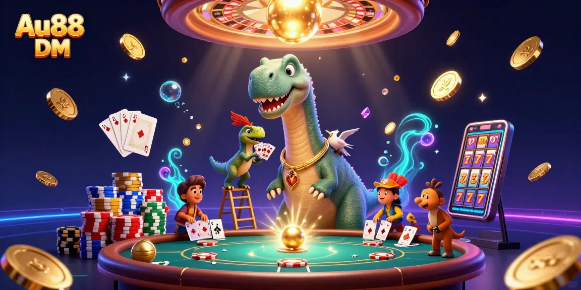 Experience the thrill of gaming at Au88 DM with a vibrant casino scene illustrated in 3D.