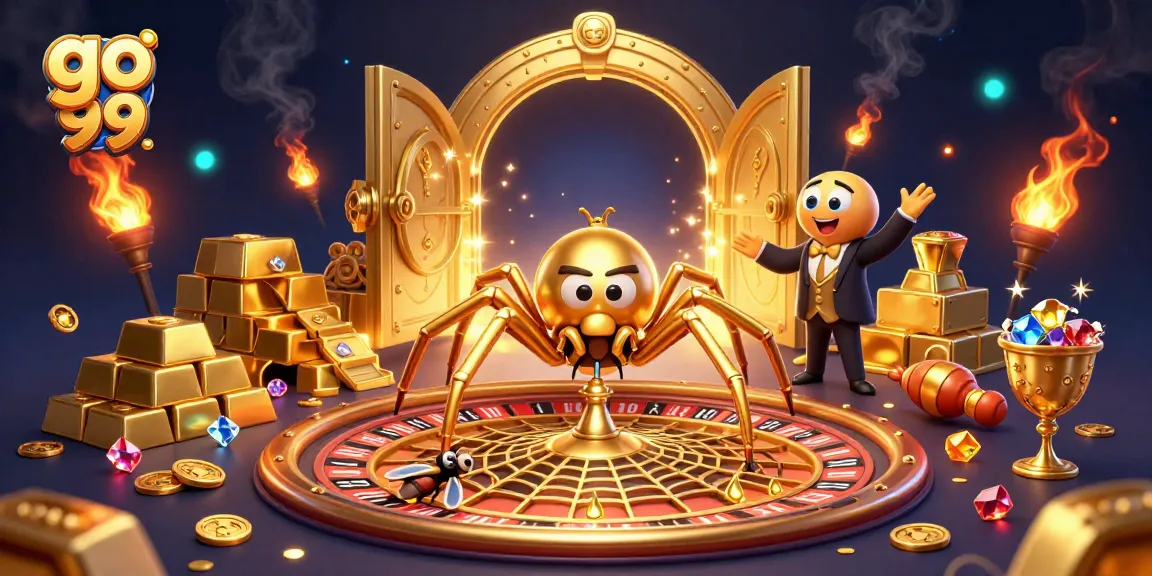 Engage with go 99 in this vibrant, dynamic casino scene filled with rich treasures and playful characters.