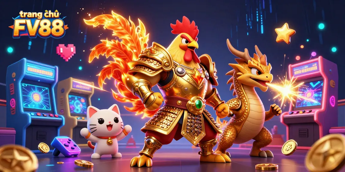 Enhance your gaming experience on trang chủ FV88 with a vibrant 3D illustration showcasing thrilling casino energy.
