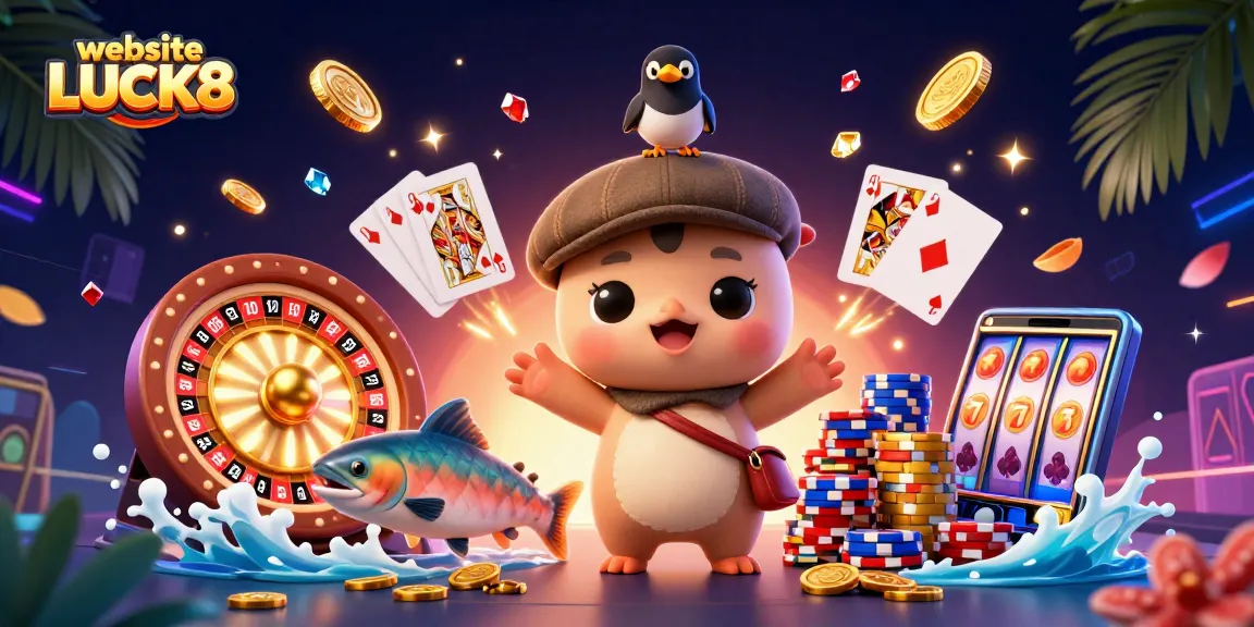Experience excitement with the vibrant and playful scene illustrating website LUCK8 gaming dynamic elements.