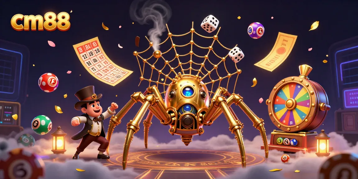 Catch thrilling wins with cm88 in this vivid lottery-themed illustration featuring dynamic game elements.