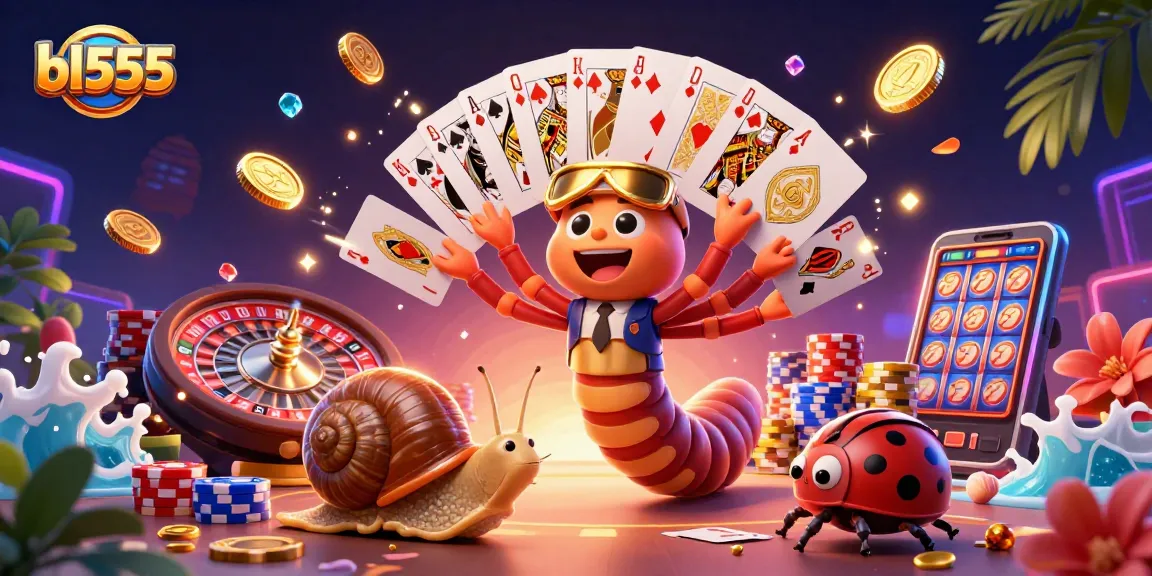 Engage with bl555’s exciting casino world filled with colorful chips, cards, and whimsical characters.